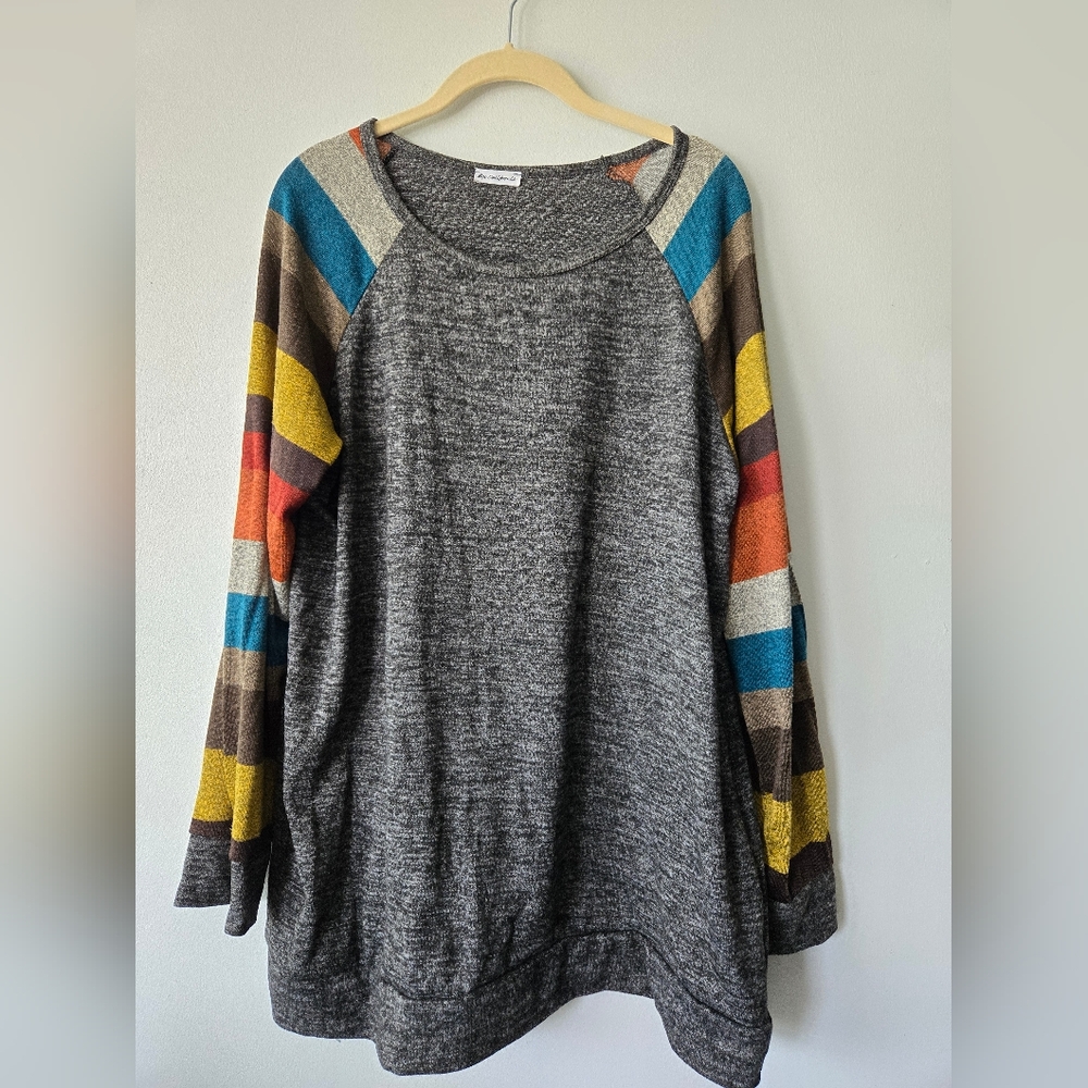 Egs California Gray Top Striped Long Sleeves 1XL